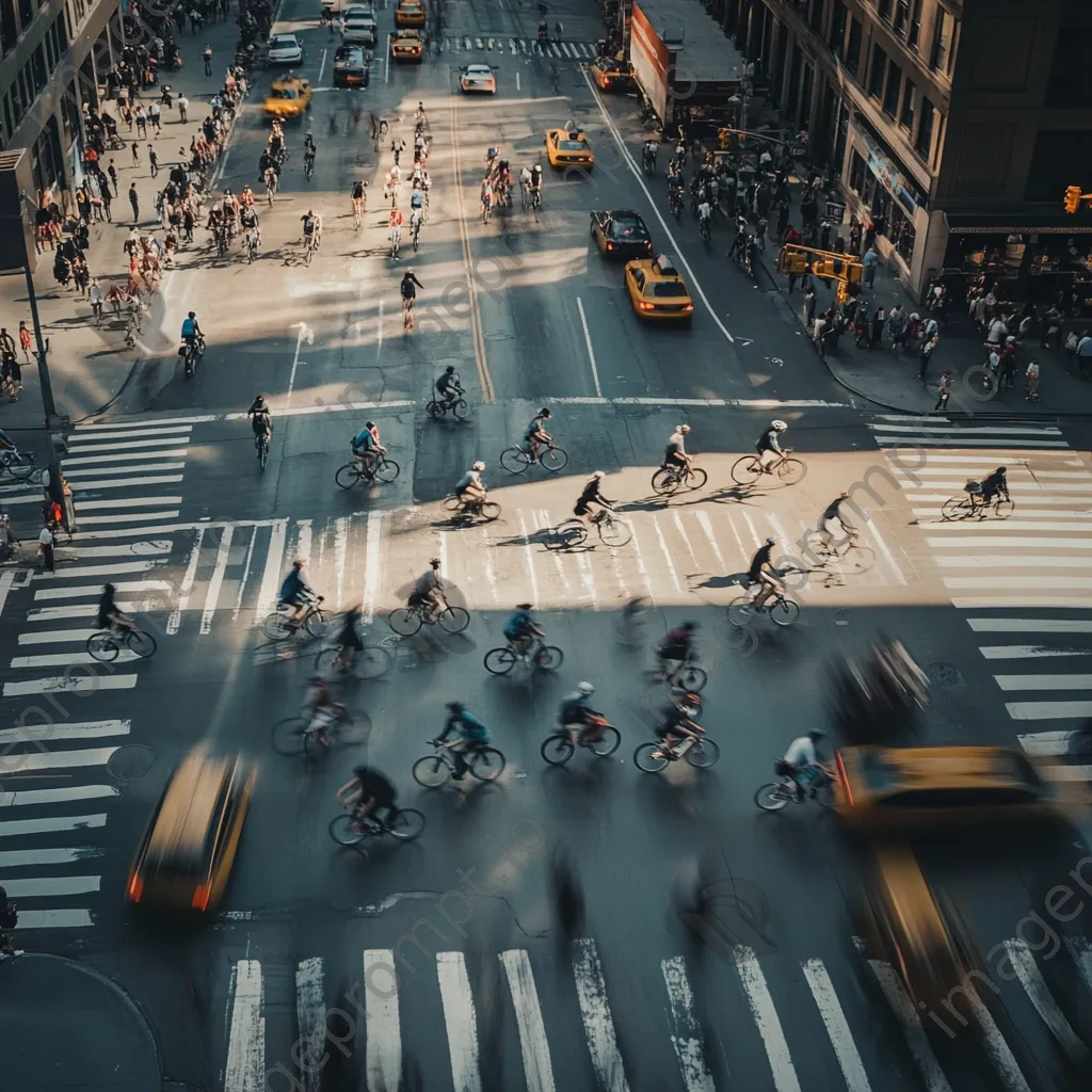 Overhead shot of a busy bike lane with diverse cyclists - Image 4