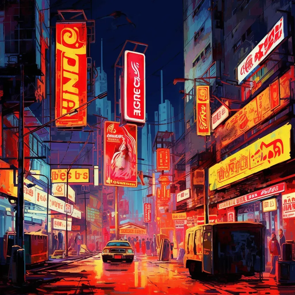 Dystopian cityscape with neon signs inspired by cyberpunk aesthetics - Image 2