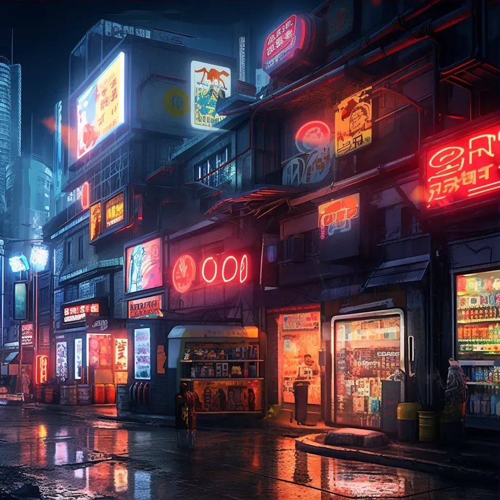 Dystopian cityscape with neon signs inspired by cyberpunk aesthetics - Image 3