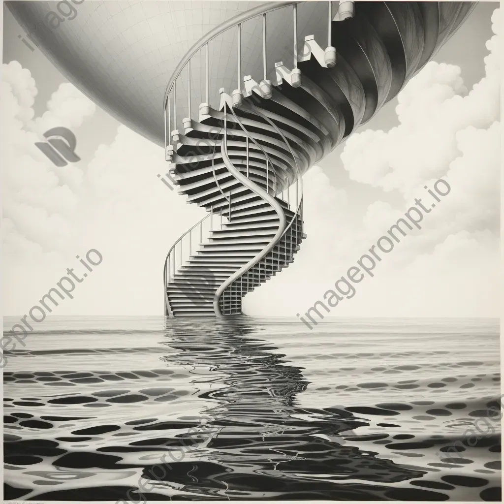 Depiction of an infinite staircase within a water droplet creating a spatial illusion - Image 2