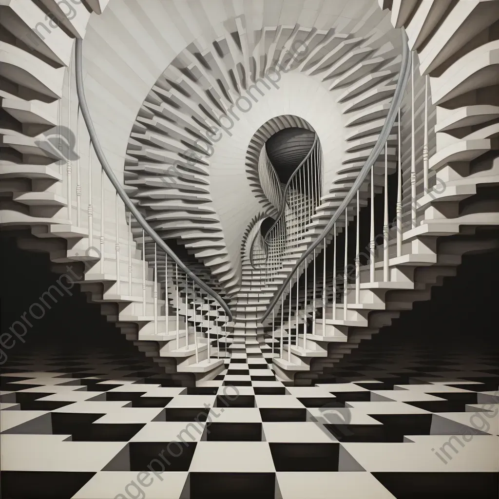 Depiction of an infinite staircase within a water droplet creating a spatial illusion - Image 4