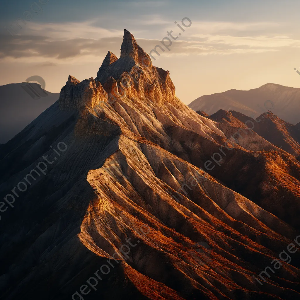 Sunrise over jagged mountain ridges with golden light - Image 1