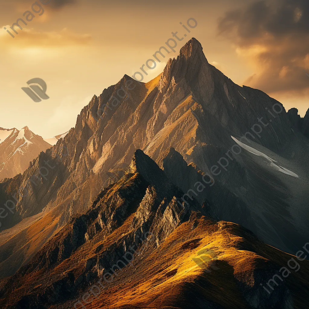 Sunrise over jagged mountain ridges with golden light - Image 4