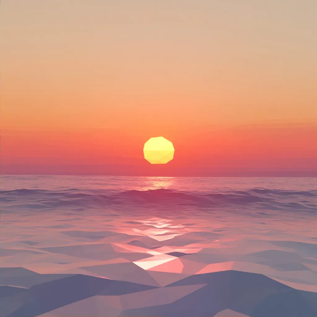 Low poly depiction of a radiant summer sunset shimmering over a tranquil ocean - Image 2