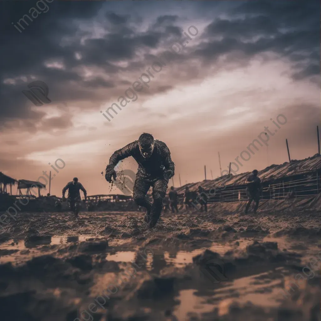 Rugby field with players in heated competition on a muddy field - Image 3