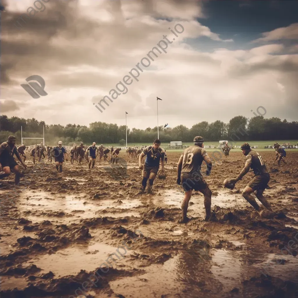 Rugby field with players in heated competition on a muddy field - Image 4