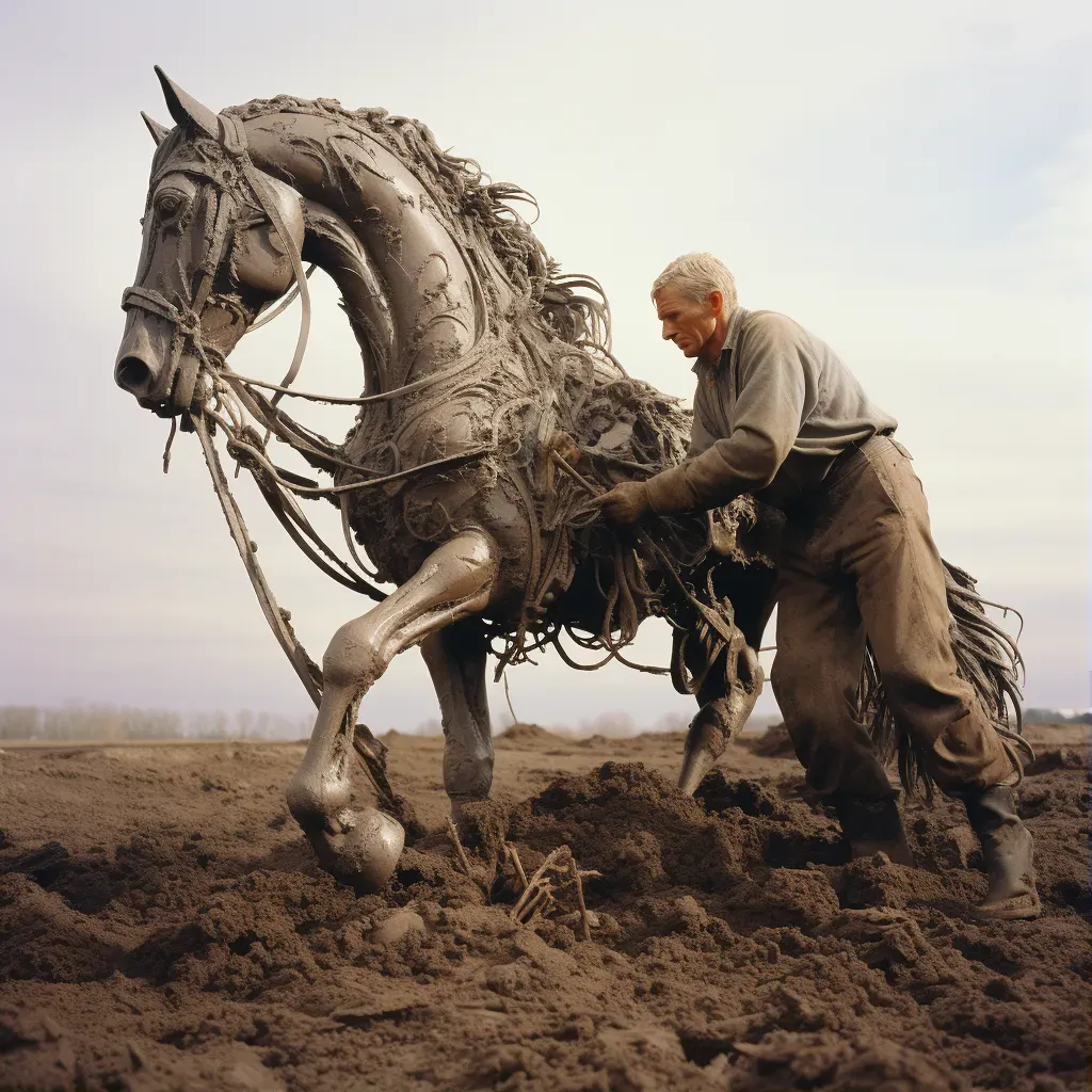 Farmer and horse plowing fields in preparation for planting - Image 1