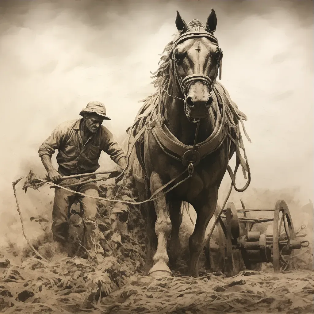 Farmer and horse plowing fields in preparation for planting - Image 3