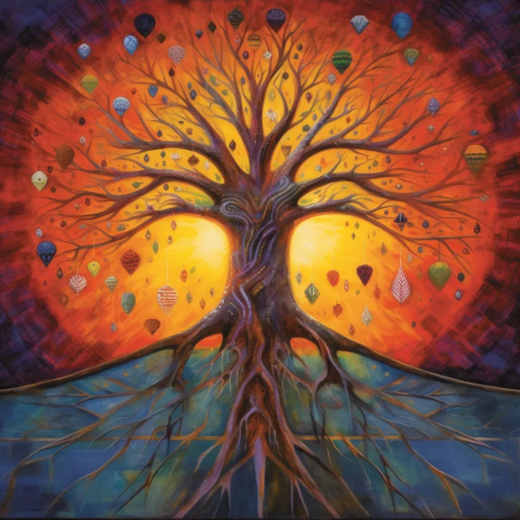 Image showing vibrant tree of life with roots in earth and branches reaching towards sun - Image 3