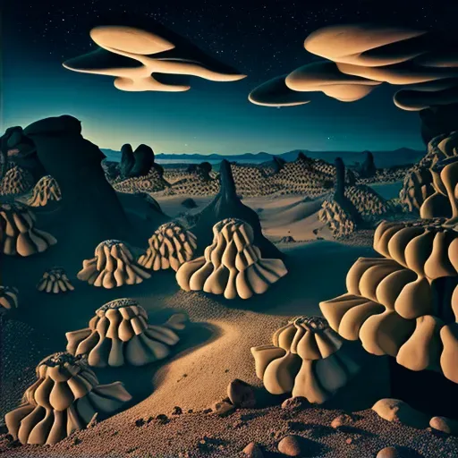 Image of mushroom-shaped rock formations in a desert landscape under a twilight sky - Image 2