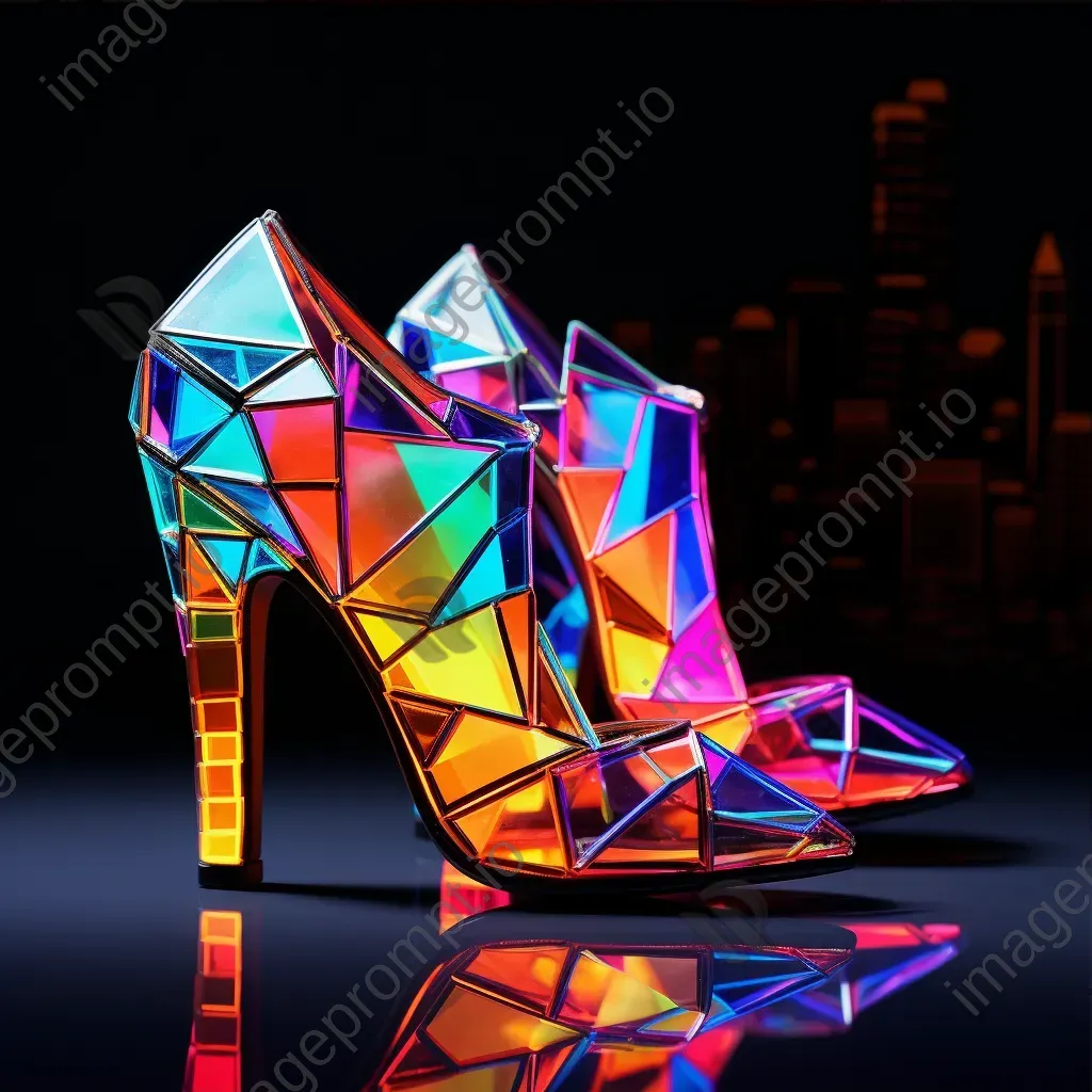 High heels in vibrant neon colors, portrayed in a low poly style - Image 3