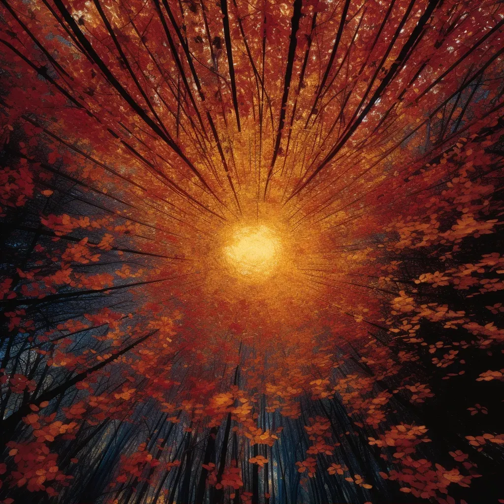 Autumn leaves in red, orange, and yellow falling in a forest - Image 1