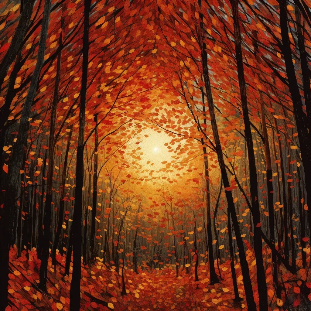 Autumn leaves in red, orange, and yellow falling in a forest - Image 2