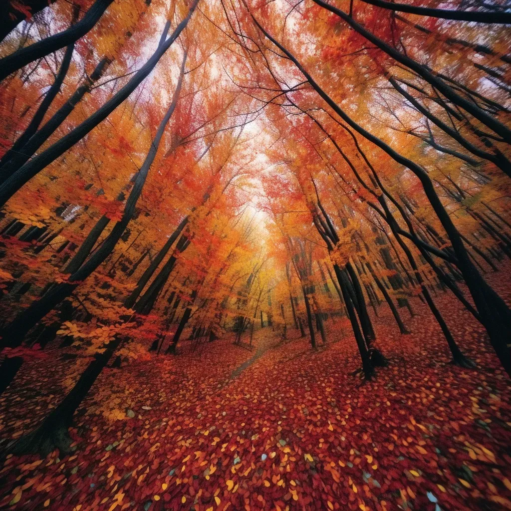 Autumn leaves in red, orange, and yellow falling in a forest - Image 3