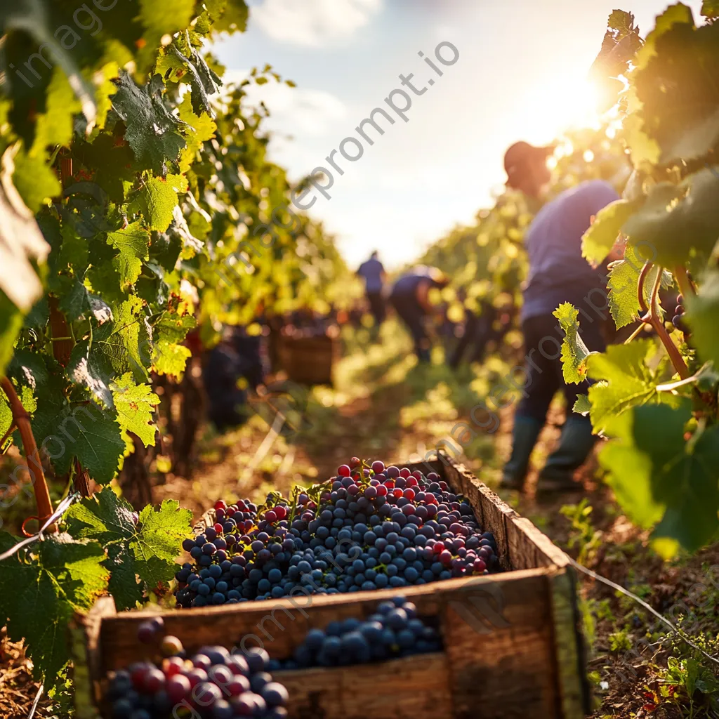 Workers harvesting grapes in vineyard under sunshine - Image 1