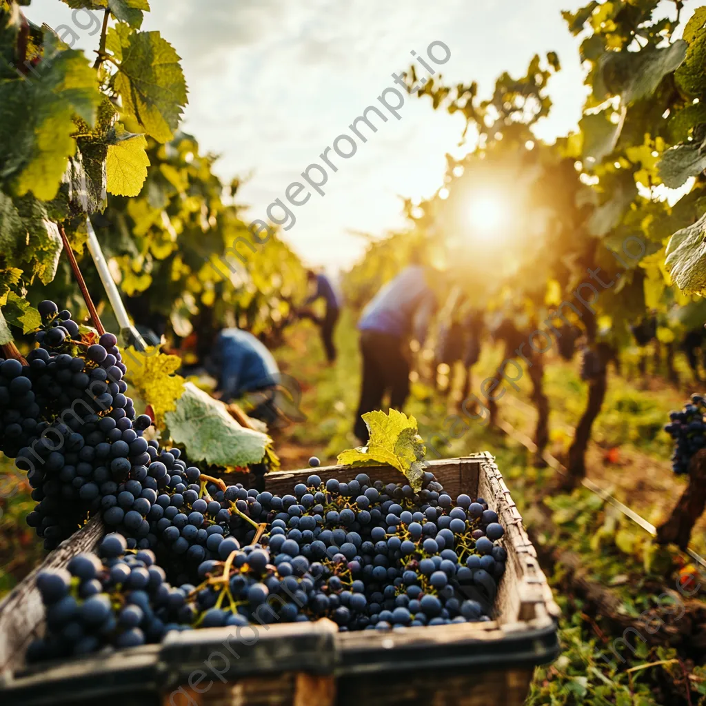 Workers harvesting grapes in vineyard under sunshine - Image 3