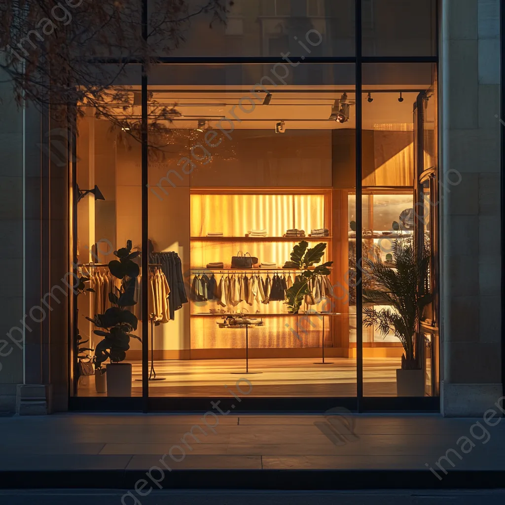 Luxury fashion store front illuminated at sunset - Image 1