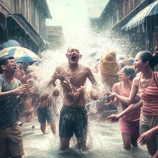 Songkran Water Festival in Thailand - People splashing water in the streets - Image 2