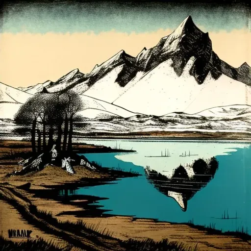 Mountainous landscape with clear lake reflecting snowy peaks - Image 2