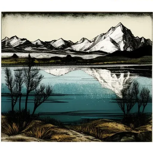 Mountainous landscape with clear lake reflecting snowy peaks - Image 4