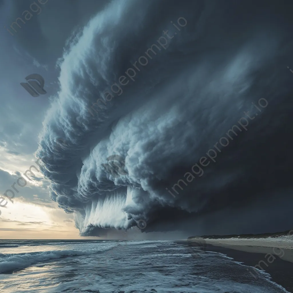 Thunderstorm with crashing waves and dark clouds over a beach. - Image 2