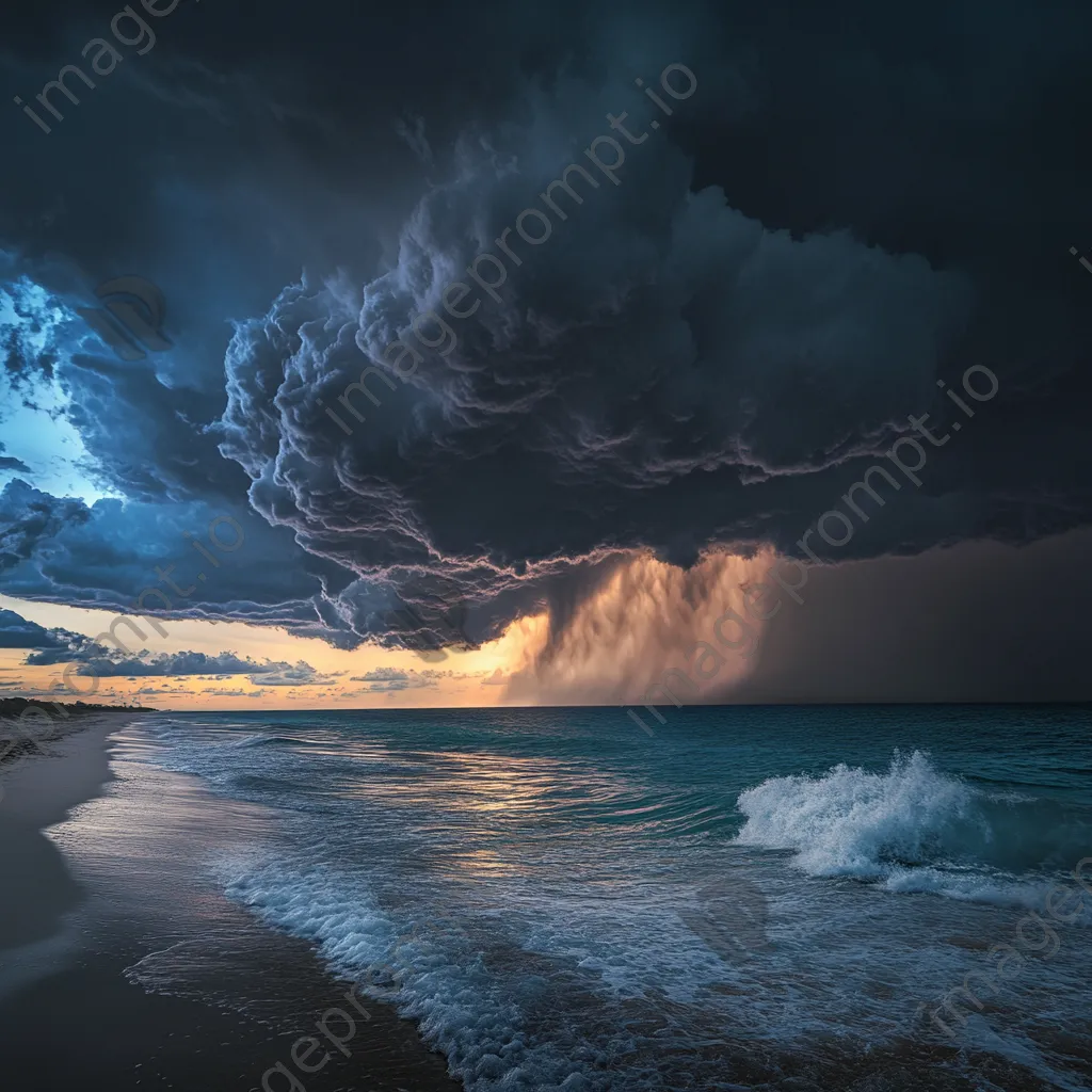 Thunderstorm with crashing waves and dark clouds over a beach. - Image 3