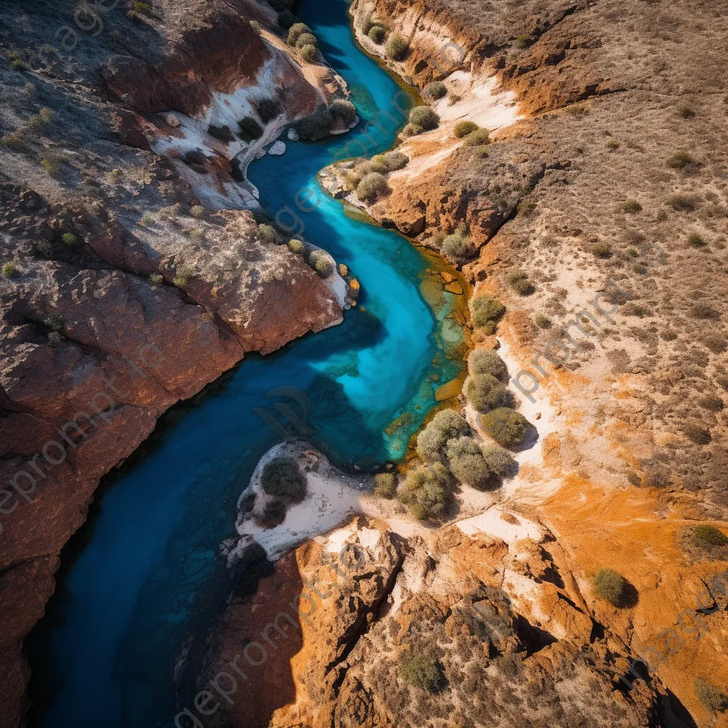 Aerial shot of a desert spring in a canyon - Image 1