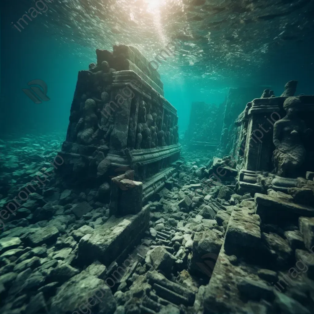 Underwater ruins of ancient civilization with glowing artifacts - Image 2