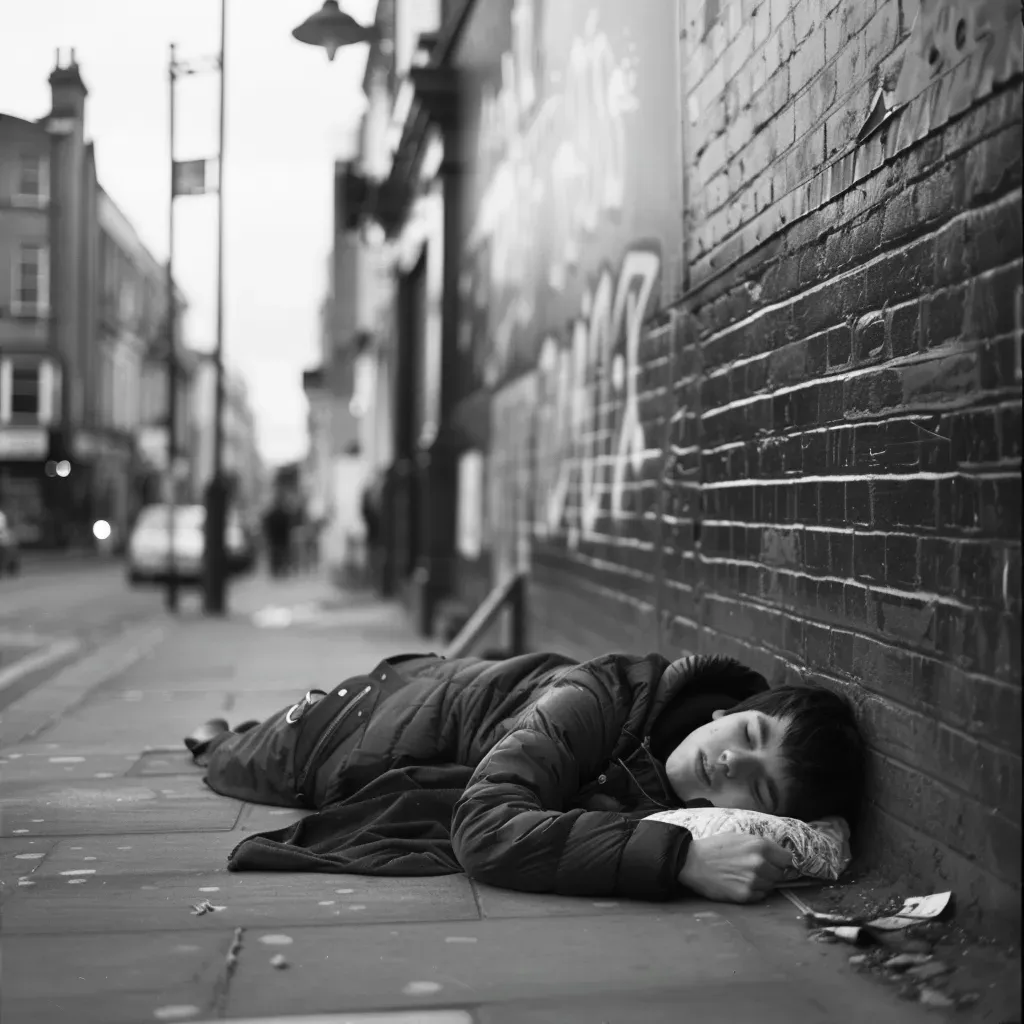 Teenager sleeping rough on city street showing youth homelessness reality - Image 2