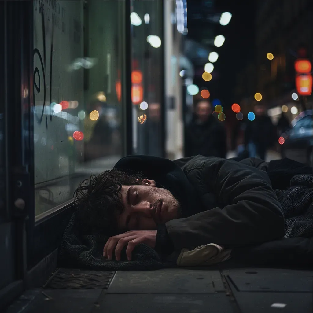 Teenager sleeping rough on city street showing youth homelessness reality - Image 3