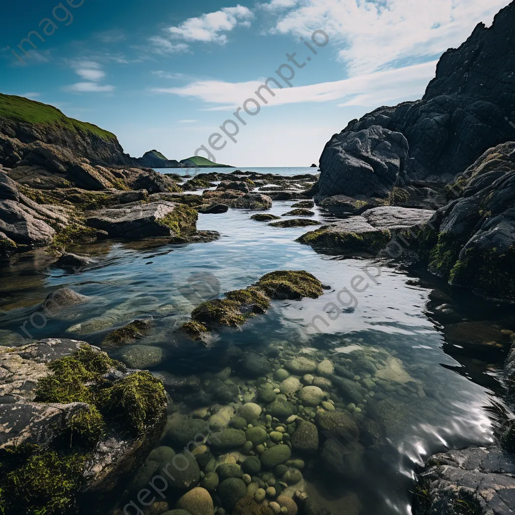 Wide view of interconnected rock pools with marine life - Image 1