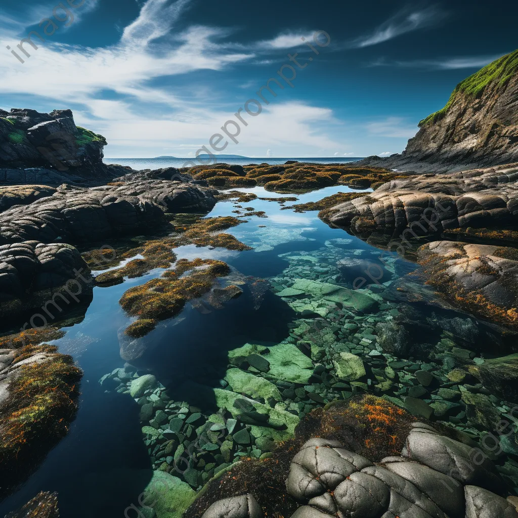 Wide view of interconnected rock pools with marine life - Image 2