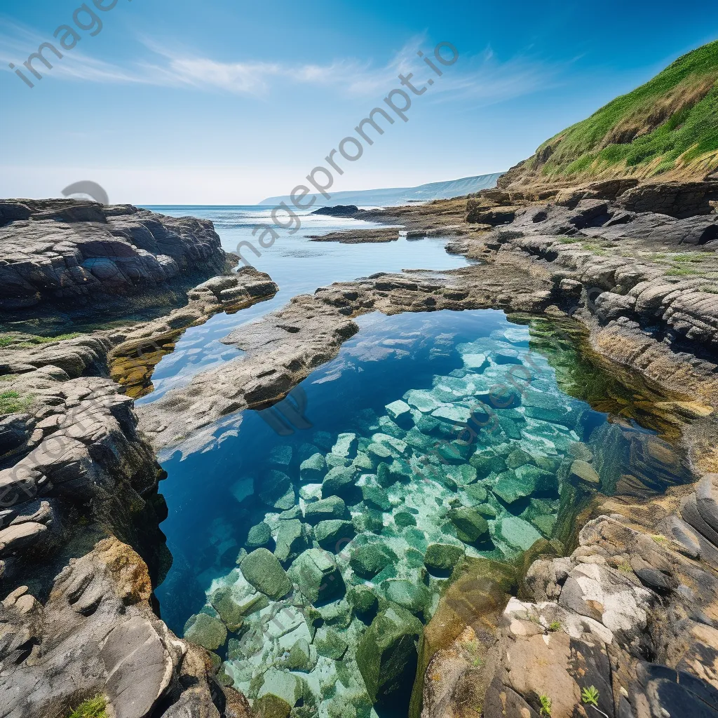 Wide view of interconnected rock pools with marine life - Image 3