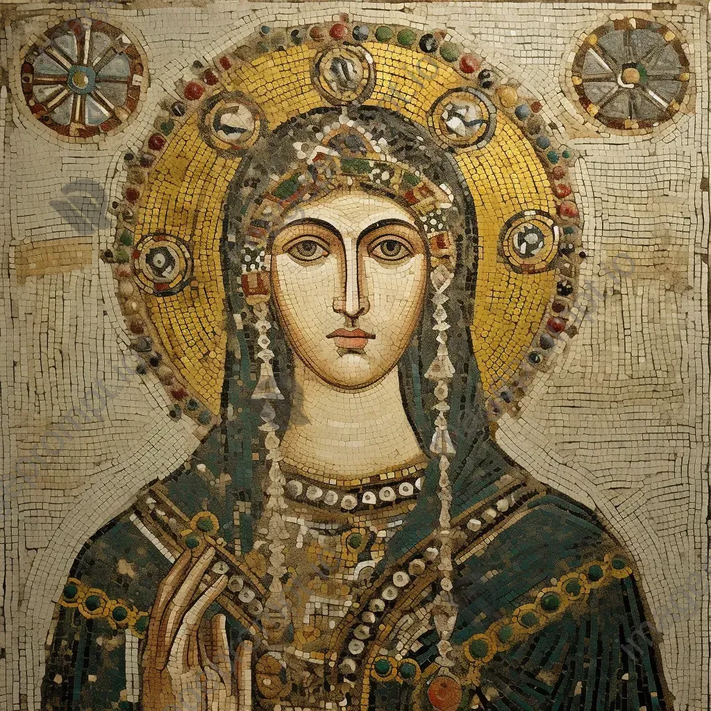 Byzantine mosaic representation of Empress Theodora adorned in royal apparel - Image 1