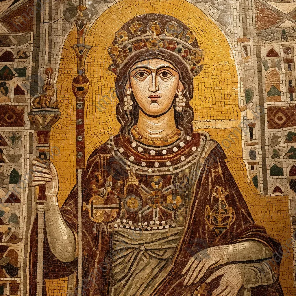 Byzantine mosaic representation of Empress Theodora adorned in royal apparel - Image 3