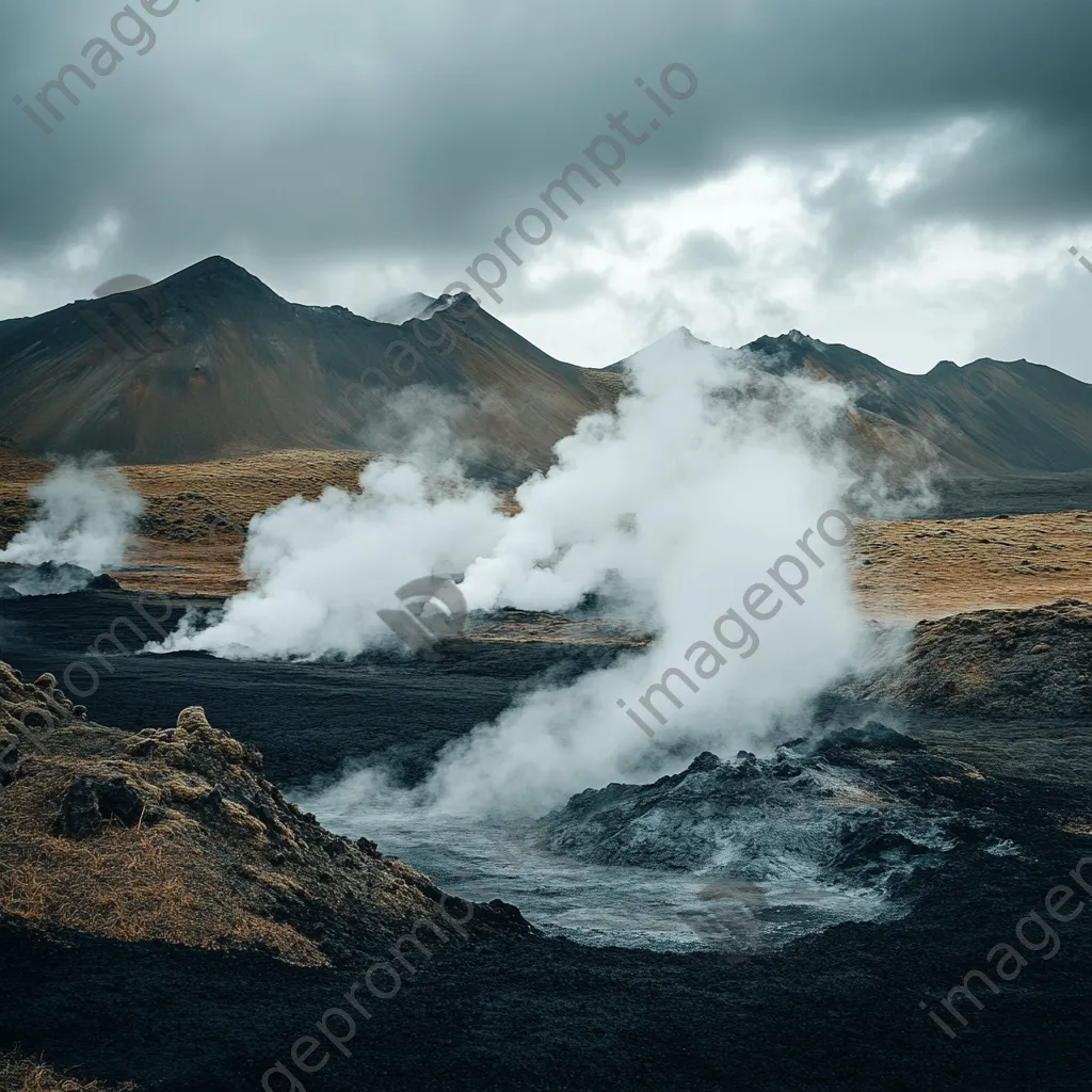 Geothermal vents in a volcanic landscape with dramatic steam. - Image 4