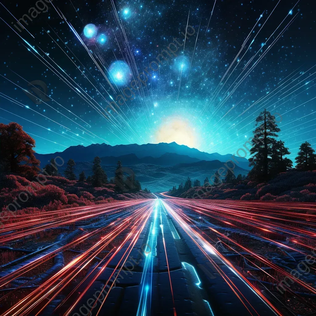 An artwork of a cosmic digital highway with luminescent pixel trails and star data points - Image 2