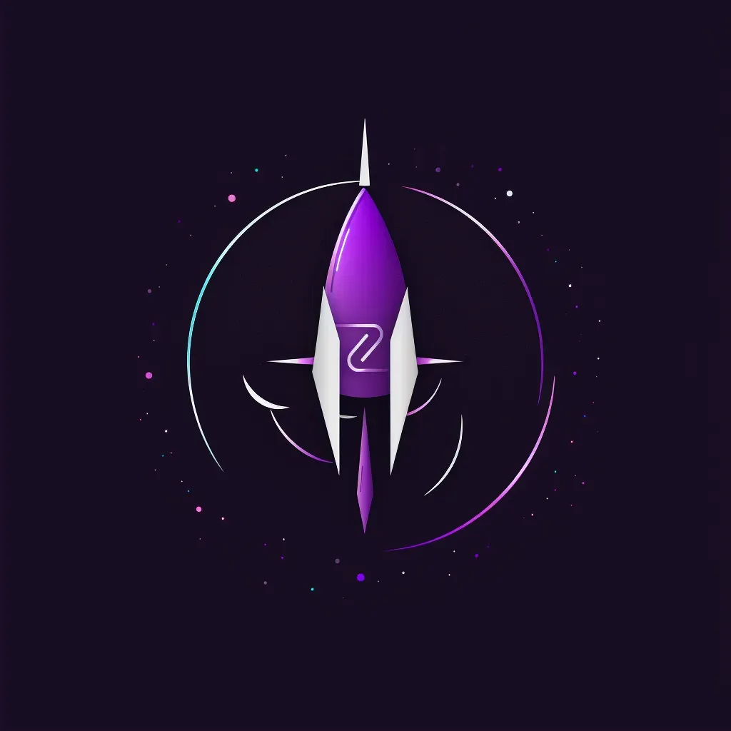 Rocket icon with orbiting planets in purple and silver on a dark background - Image 2