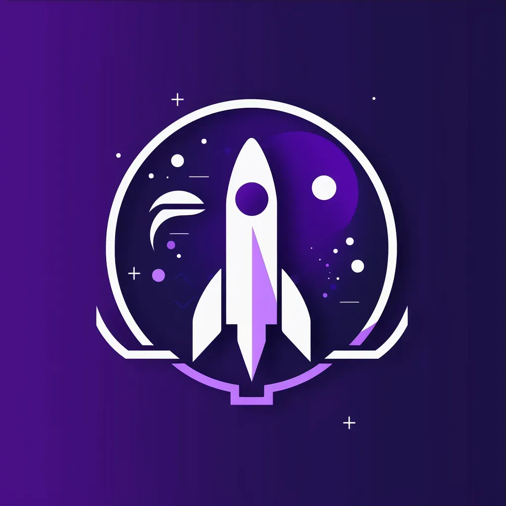 Rocket icon with orbiting planets in purple and silver on a dark background - Image 3