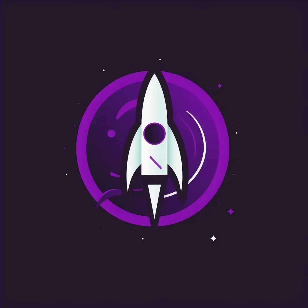 Rocket icon with orbiting planets in purple and silver on a dark background - Image 4