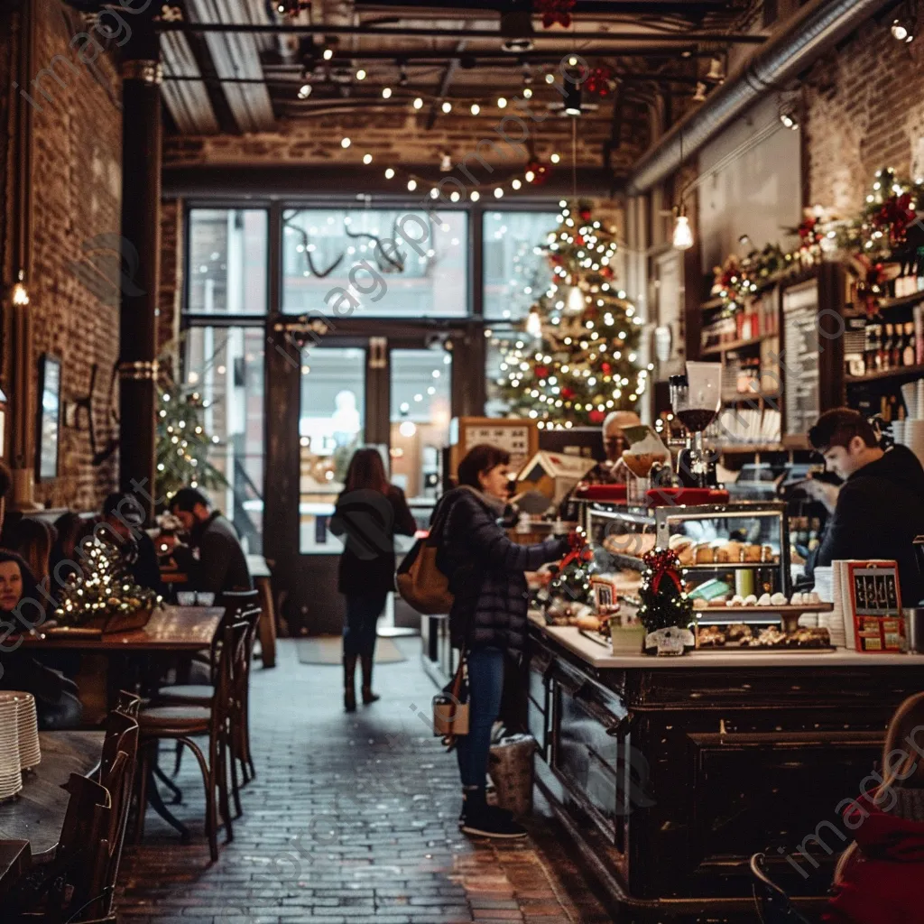 People enjoying holiday treats in a cozy coffee shop. - Image 1