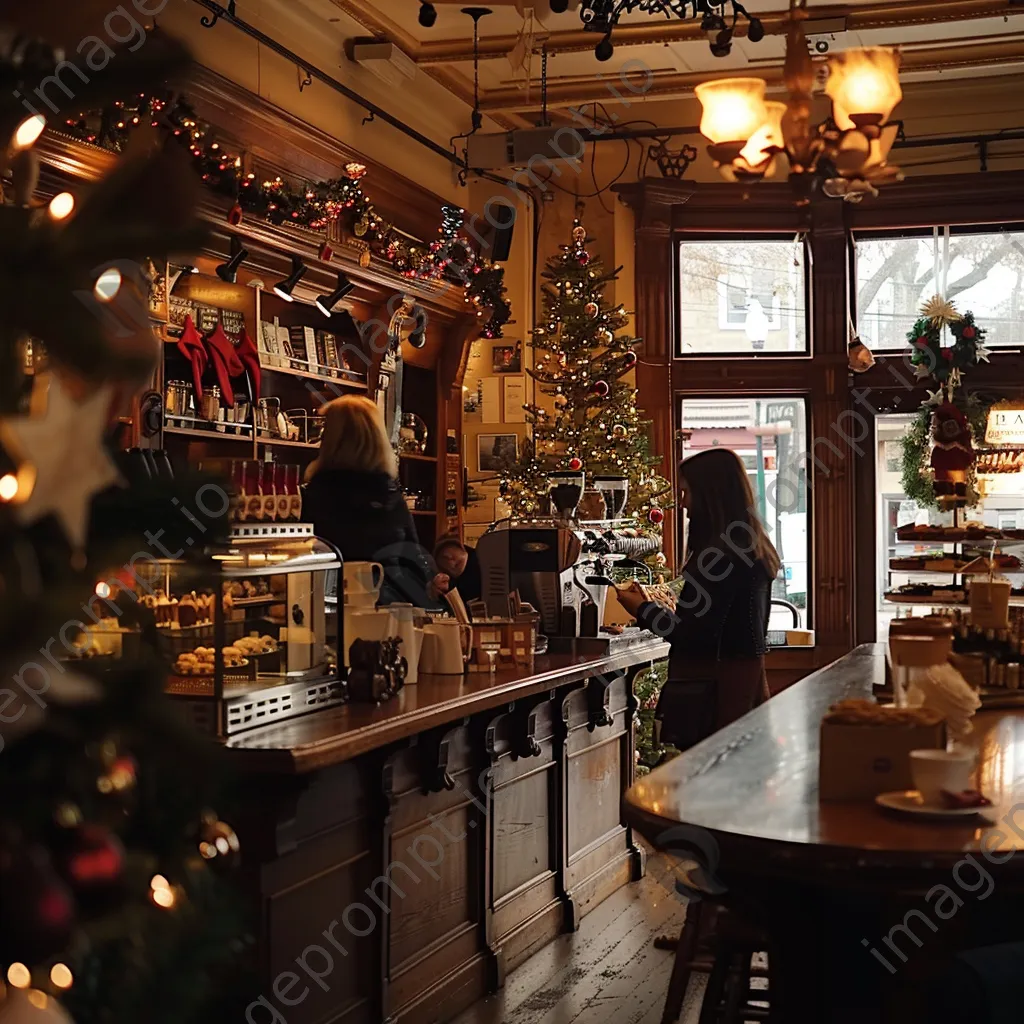 People enjoying holiday treats in a cozy coffee shop. - Image 2