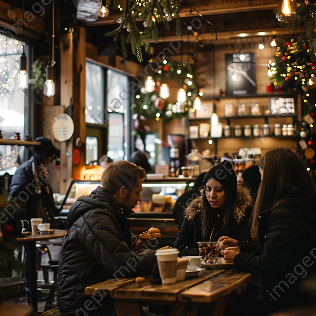 People enjoying holiday treats in a cozy coffee shop. - Image 3