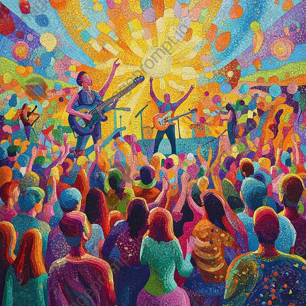 Pointillist portrayal of a 60s music concert - Image 1