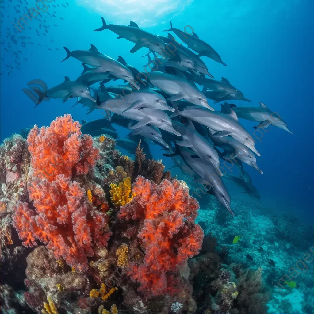 Dolphins swimming in vibrant coral reef - Image 2