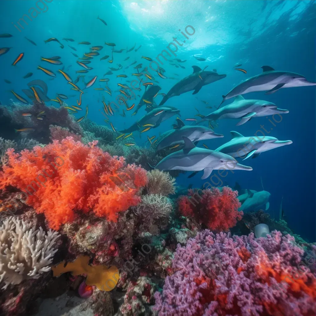 Dolphins swimming in vibrant coral reef - Image 3