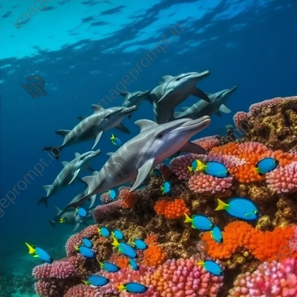 Dolphins swimming in vibrant coral reef - Image 4