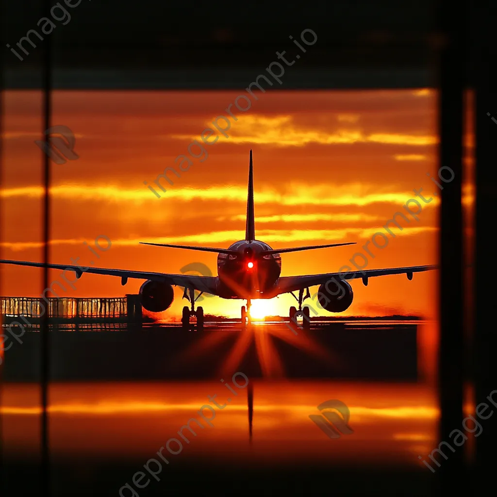 Passenger airplane at sunset with airport terminal behind - Image 2