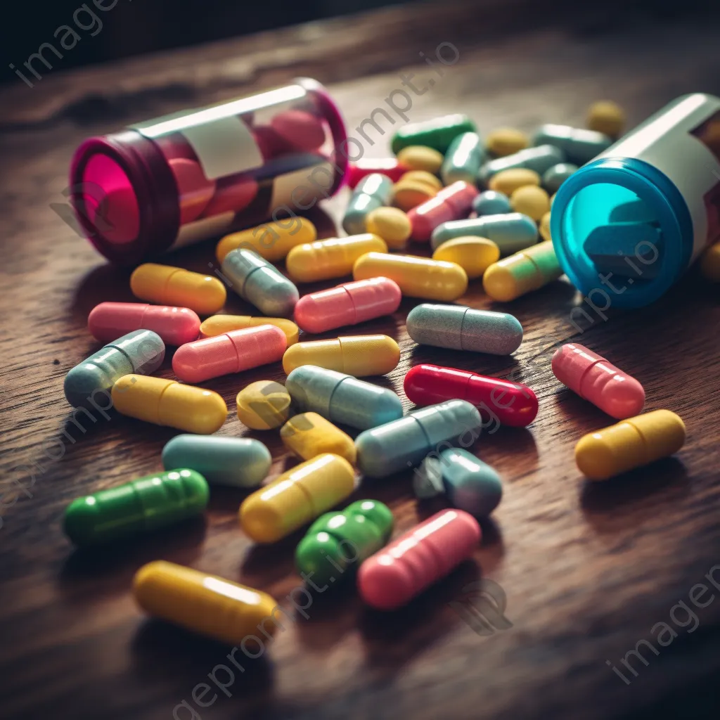 Colorful pills displayed on wooden surface - Image 2