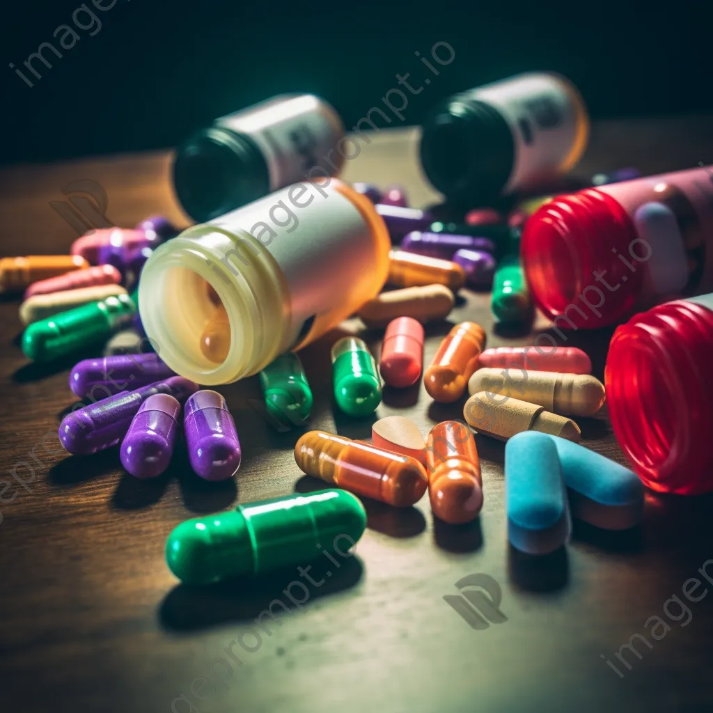 Colorful pills displayed on wooden surface - Image 3